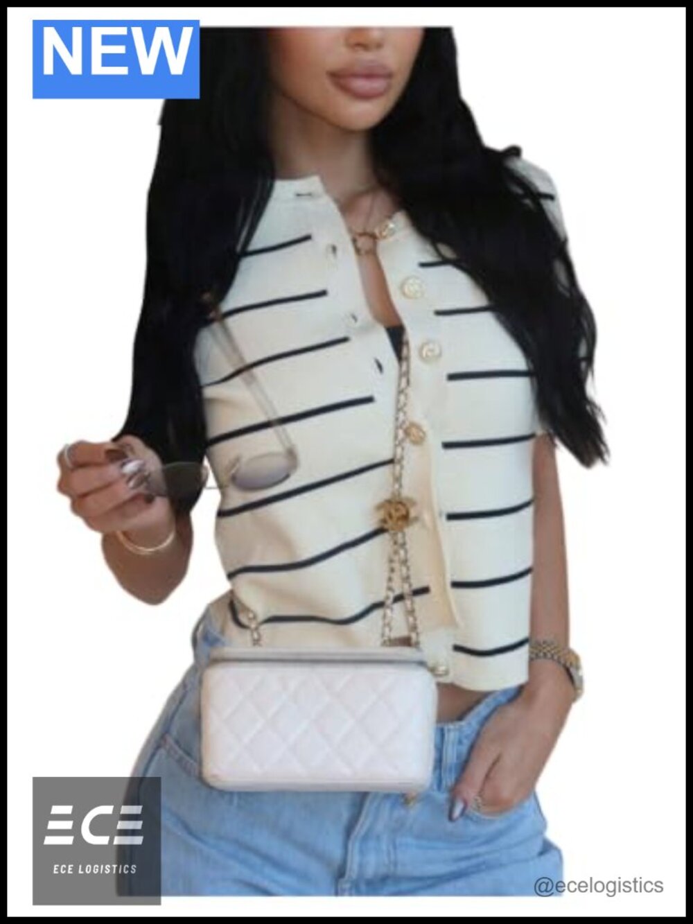GORGLITTER Striped Short Sleeve Cardigan Button Up Sweater Vest Women's